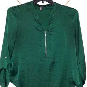 Army green silk blouse